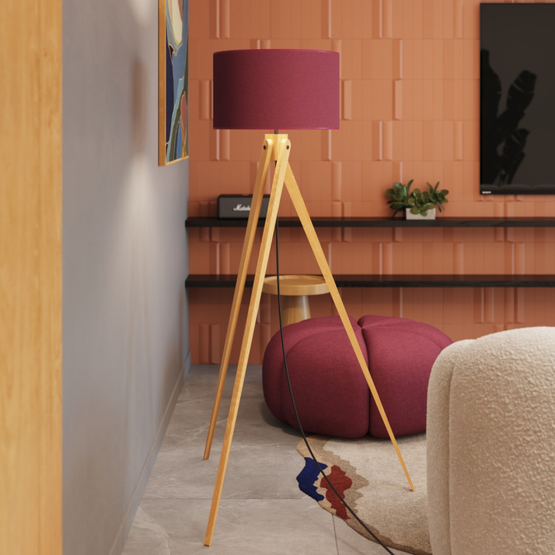 Lampa podłogowa Natt Sollux | Drewniany trójnóg, burgund | Kup online