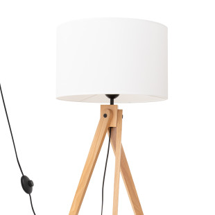 Lampa podłogowa Sollux Natt | Drewniany trójnóg, biały abażur