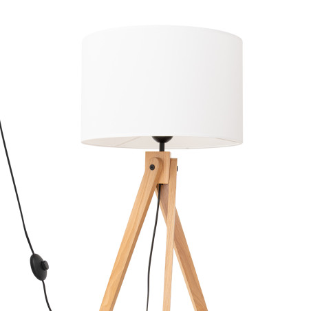 Lampa podłogowa Sollux Natt | Drewniany trójnóg, biały abażur