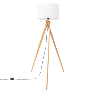 Lampa podłogowa Sollux Natt | Drewniany trójnóg, biały abażur