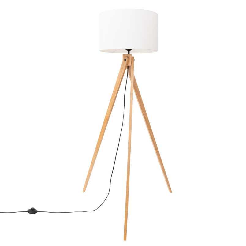 Lampa podłogowa Sollux Natt | Drewniany trójnóg, biały abażur