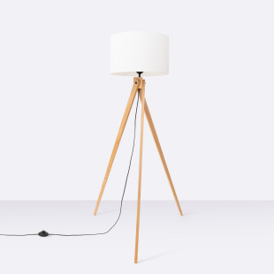 Lampa podłogowa Sollux Natt | Drewniany trójnóg, biały abażur