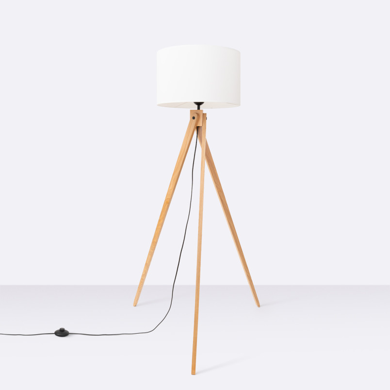 Lampa podłogowa Sollux Natt | Drewniany trójnóg, biały abażur