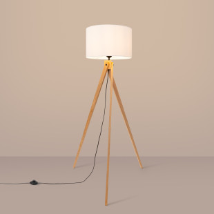 Lampa podłogowa Sollux Natt | Drewniany trójnóg, biały abażur