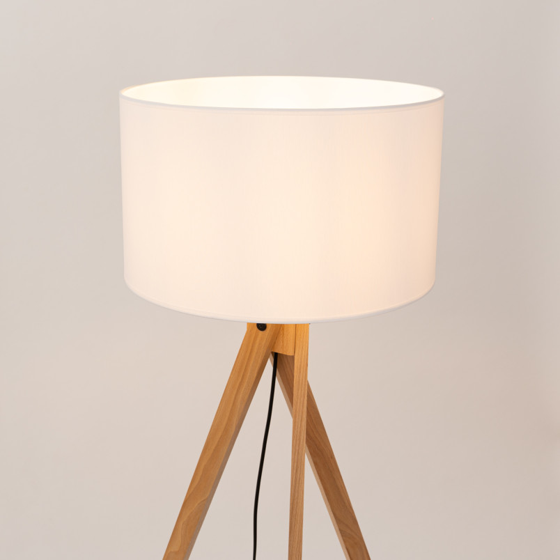 Lampa podłogowa Sollux Natt | Drewniany trójnóg, biały abażur