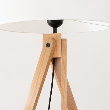 Lampa podłogowa Sollux Natt | Drewniany trójnóg, biały abażur