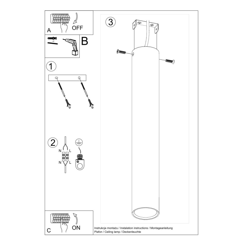 Lampa spot Lagos Sollux - czarna tuba 6cm | Sklep z oświetleniem
