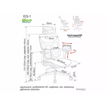 Fotel biurkowy ergonomiczny Signal EQ-1 szary - Komfort i styl