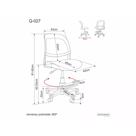 Fotel młodzieżowy Signal Q-027 szary - Komfort i styl do biurka