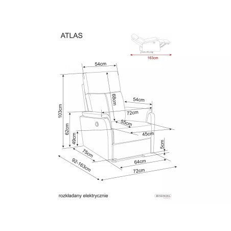 Fotel rozkładany elektryczny Atlas Raven szary | Signal