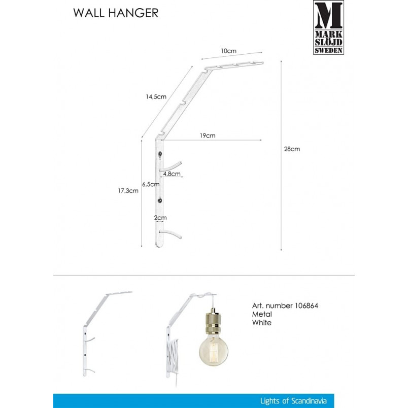 Uchwyt ścienny Wall biały Markslojd | Kinkiet retro