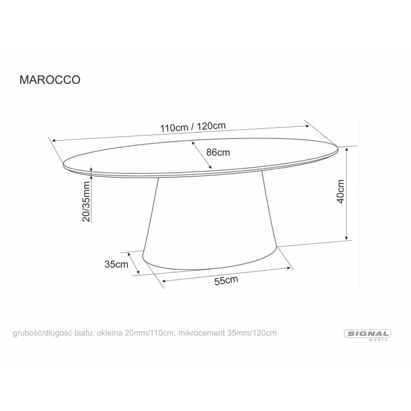 Stolik owalny Marocco Signal | Szary mikrocement | 110x60cm