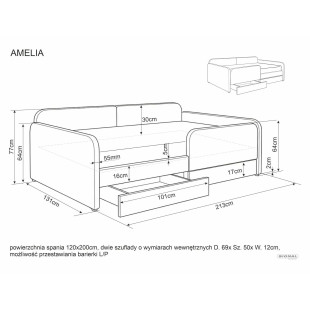 Łóżko jednoosobowe 120x200 Signal Amelia - Beż, 2 szuflady