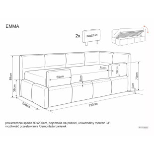Łóżko jednoosobowe 90x200 Signal Emma Raven - Beżowe, z pojemnikiem