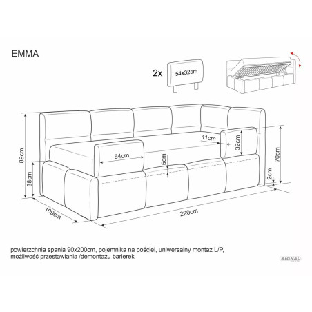 Łóżko jednoosobowe 90x200 Signal Emma Raven - Beżowe, z pojemnikiem
