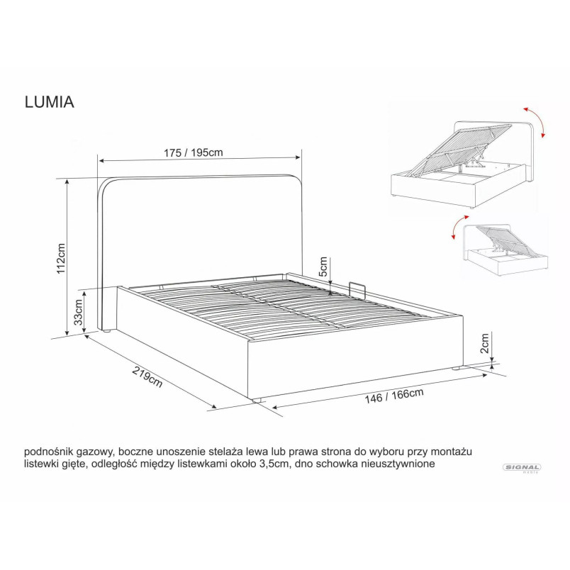 Łóżko tapicerowane Lumia Raven 140x200 Signal - Beżowy pojemnik