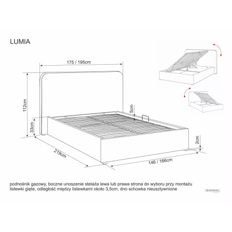 Łóżko tapicerowane Lumia Raven 140x200 Signal - Beżowy pojemnik