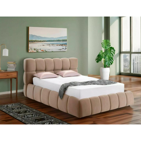 Łóżko pikowane Parma Velvet 140x200 - Signal | Beżowy pojemnik
