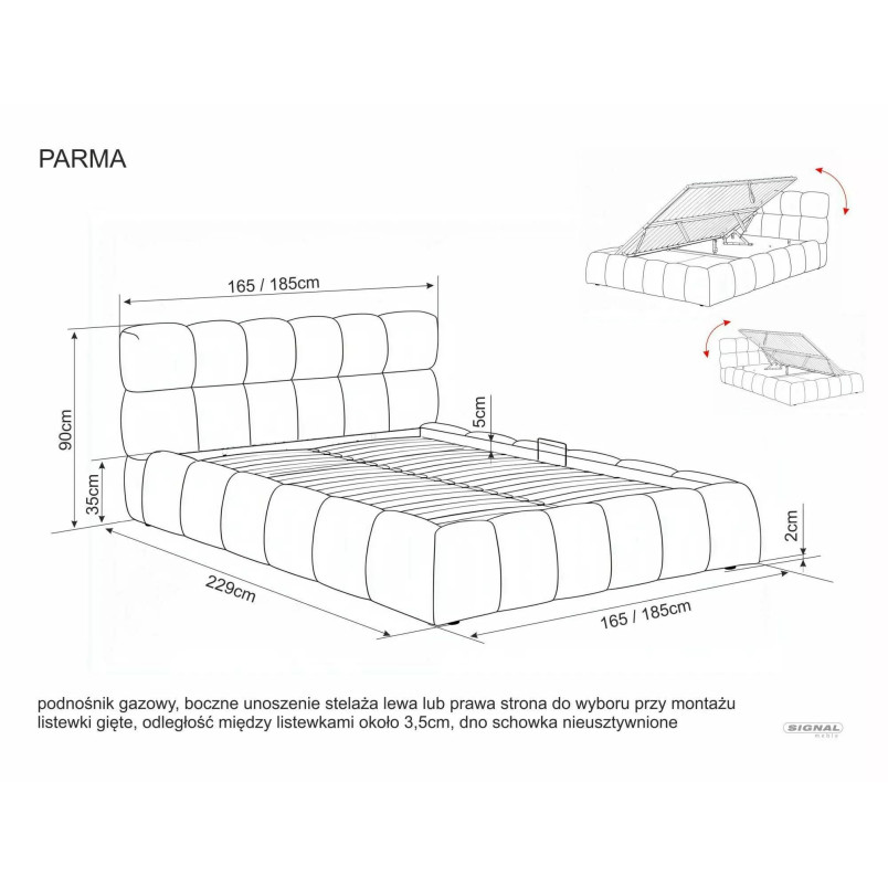Łóżko pikowane Parma Velvet 160x200 - Signal | Schowek, Beż