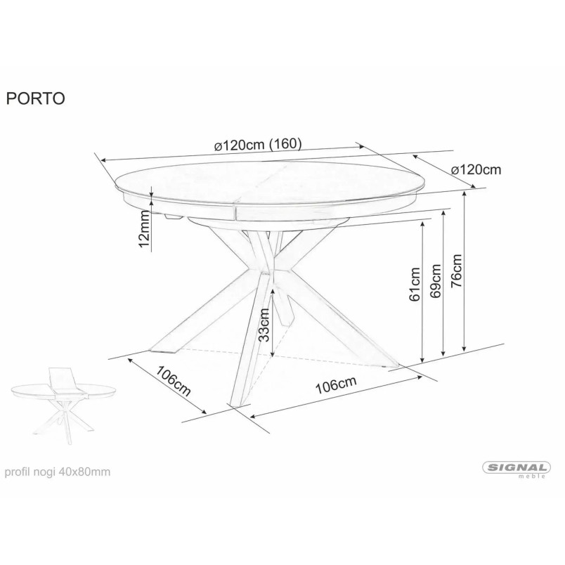 Stół Porto Ceramic 120cm - Rozkładany, Blat Ceramiczny | Signal