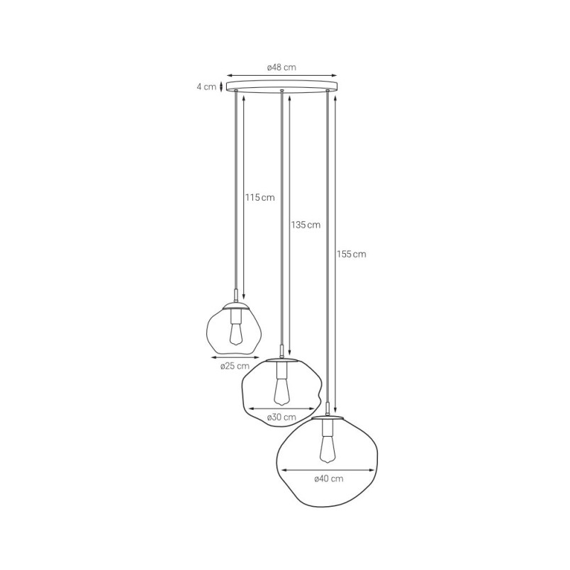 Lampa wisząca Avia Black Kaspa | Szklana, 3 punktowa, 45cm