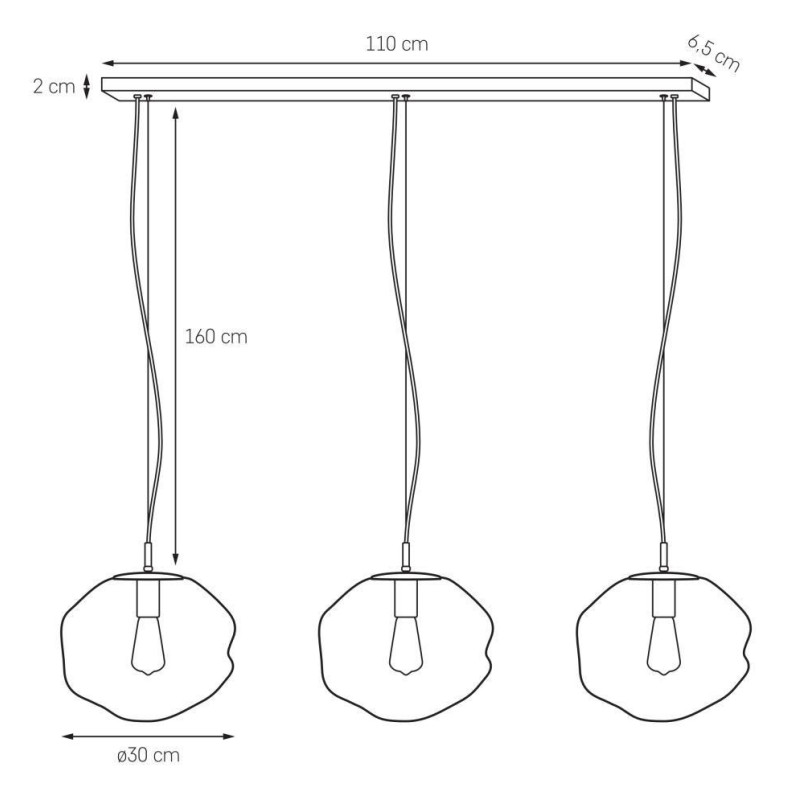 Lampa wisząca szklana Avia Kaspa | 3 punkty, 110cm | Nowoczesny design