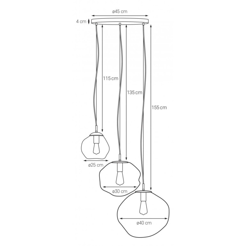 Lampa wisząca Avia Kaspa | Szkło, 3 punkty, 45cm