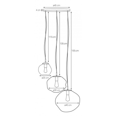 Lampa wisząca Avia Kaspa | Szkło, 3 punkty, 45cm