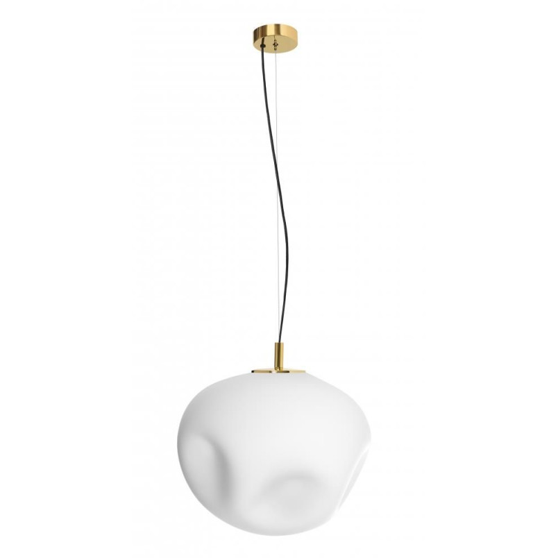Lampa wisząca Cloe - designerski szklany klosz biały/złoty | Kaspa