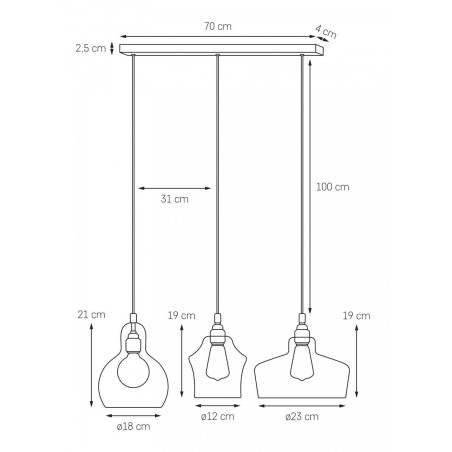 Lampa wisząca retro Kaspa Longis 70cm - Szkło, Chrom | Kup teraz!