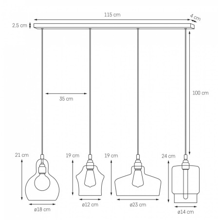 Lampa wisząca retro Kaspa Longis 115cm - Szkło, Chrom
