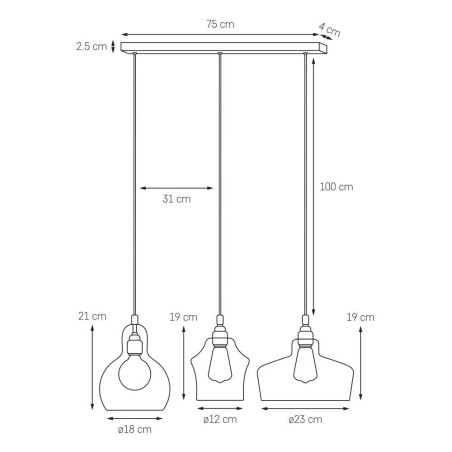 Lampa wisząca retro Kaspa Longis 70cm - Szkło, 3 punkty