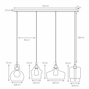 Lampa wisząca retro Kaspa Longis 115cm - Szkło, 4 punkty