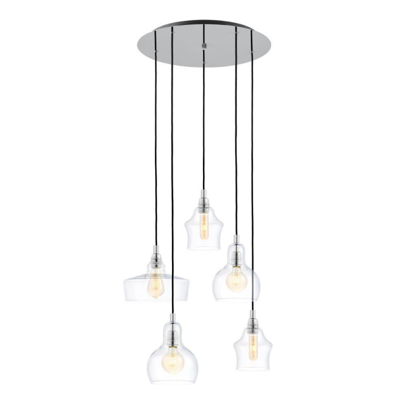 Lampa wisząca retro Kaspa Longis | 5 punktów, szkło, chrom