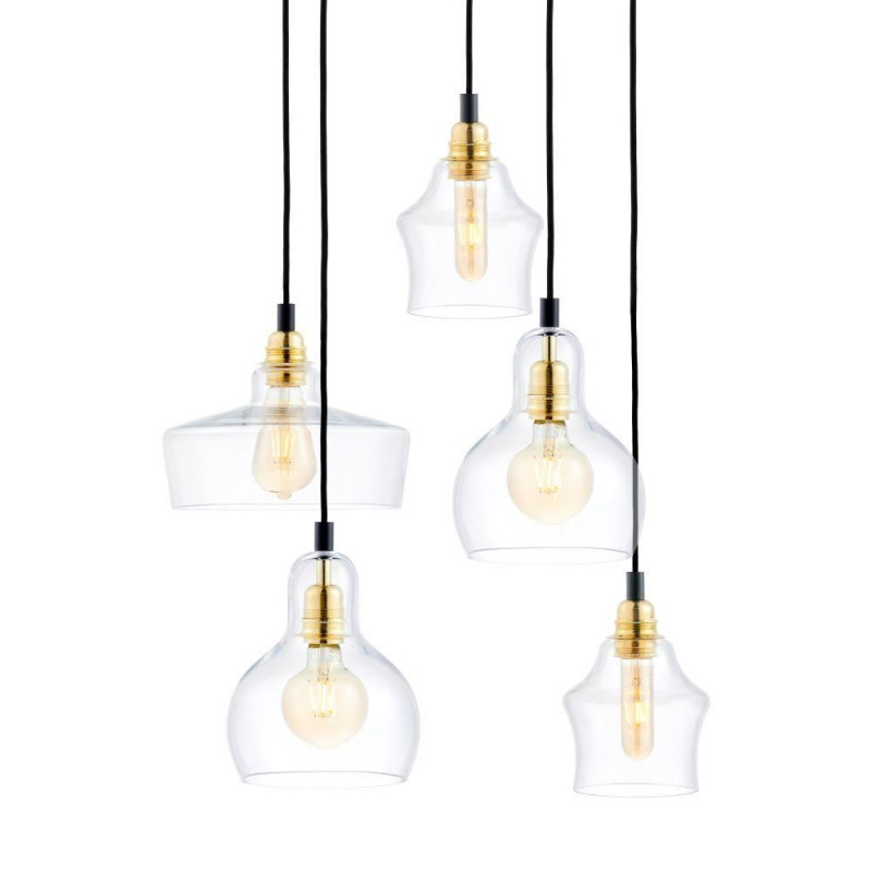 Lampa wisząca retro Kaspa Longis | 5 punktów, szkło, 48cm