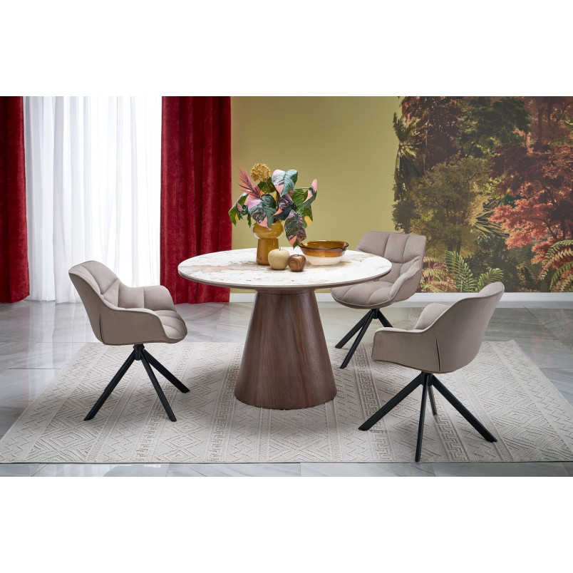 Stół okrągły Arani 120cm - Halmar | Beżowy marmur, orzech