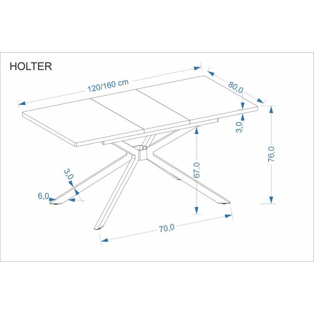 Stół rozkładany Holter 120-160cm Halmar | Dąb Złoty / Czarny