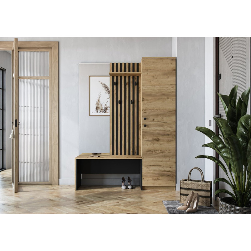 Zestaw do przedpokoju Zaris 150cm dąb/czarny | Halmar