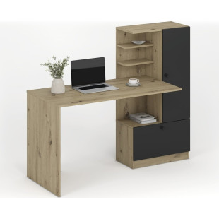 Biurko z regałem Hobas 150cm dąb/czarny - Halmar | Biurka