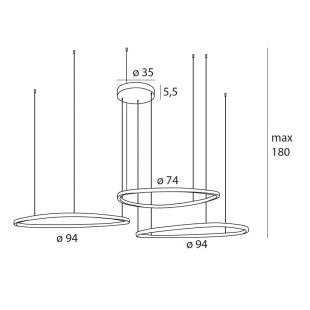 Lampa wisząca Cayenne LED - 3 ringi, czarny | MaxLight