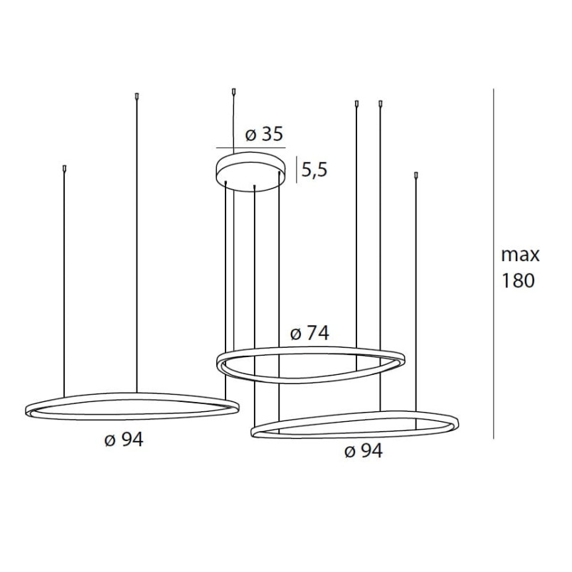 Lampa wisząca Cayenne LED - 3 ringi, czarny | MaxLight
