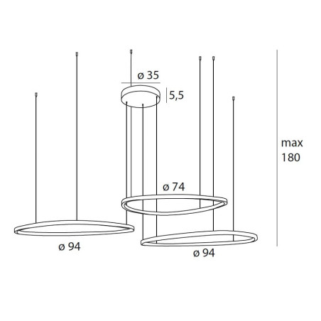 Lampa wisząca Cayenne LED - 3 ringi, czarny | MaxLight