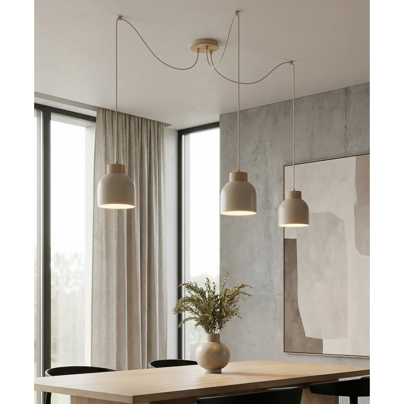 Lampa wisząca Kru mokka z drewnem Emibig | Skandynawski design