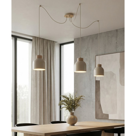 Lampa wisząca Kru mokka z drewnem Emibig | Skandynawski design