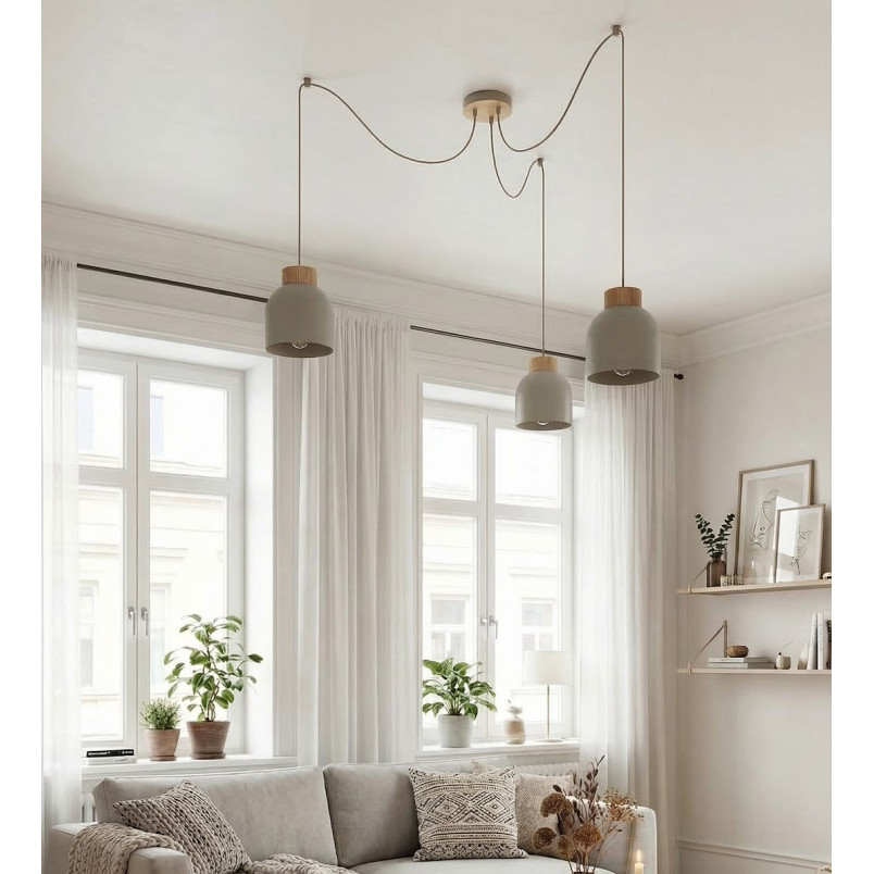 Lampa wisząca Kru mokka z drewnem Emibig | Skandynawski design