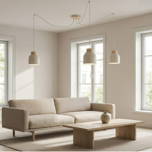 Lampa wisząca Kru mokka z drewnem Emibig | Skandynawski design
