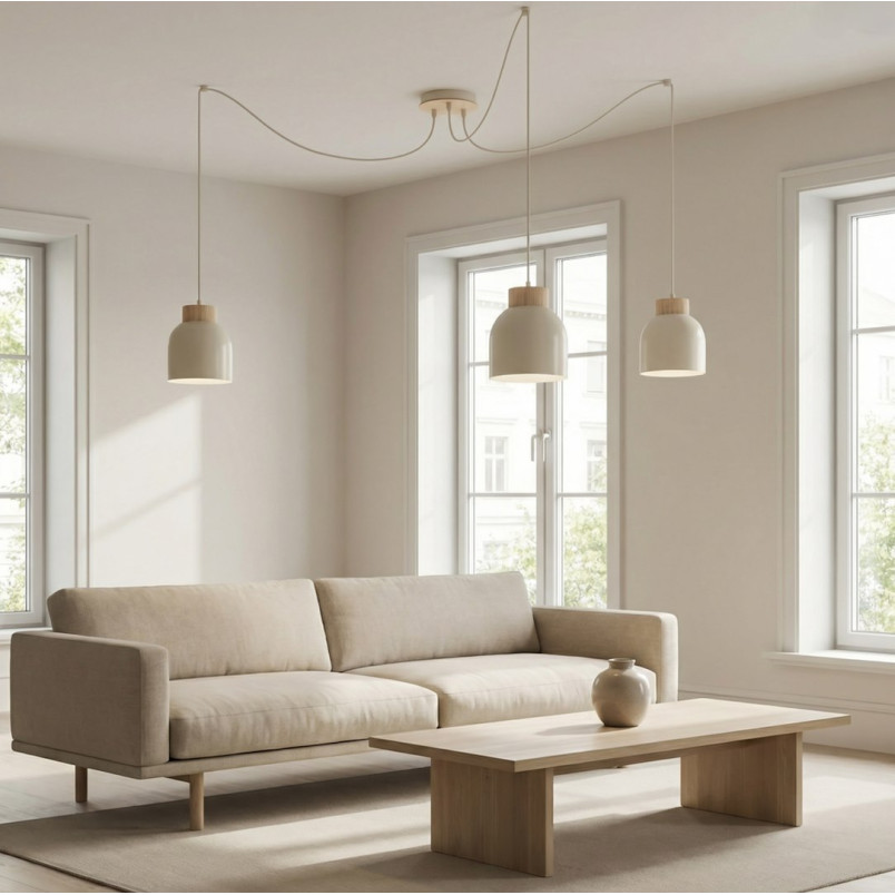 Lampa wisząca Kru mokka z drewnem Emibig | Skandynawski design