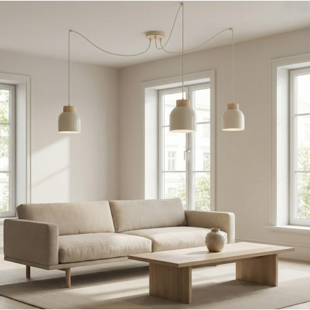 Lampa wisząca Kru mokka z drewnem Emibig | Skandynawski design