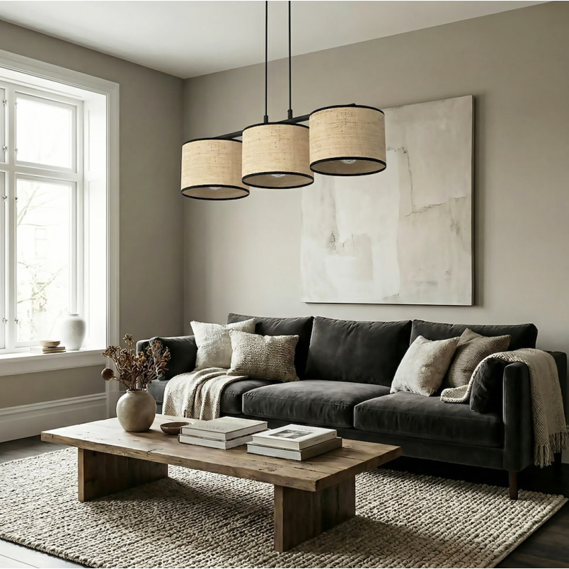 Lampa wisząca Emibig z rattanu | Styl boho, 70cm