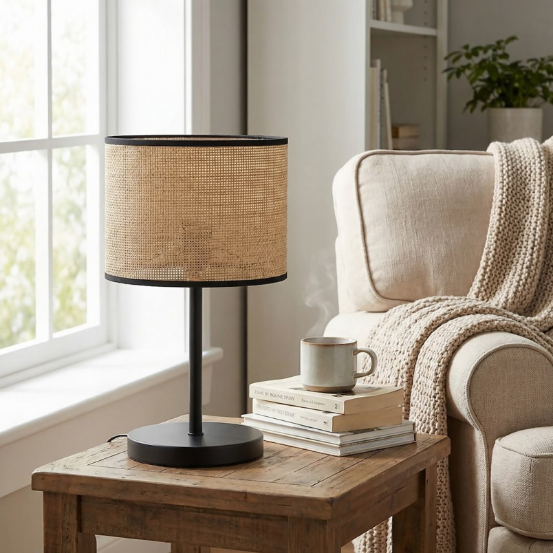 Lampa stołowa Emibig Eco - rattanowy abażur, styl boho